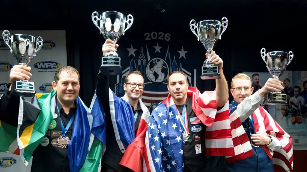 Florian Kohler, Steve Markle, Wayne Parker and Brian Pauly with their Artistic Pool medals